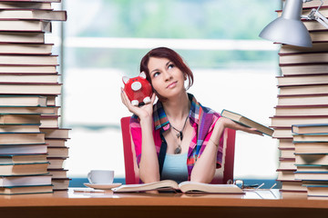 Concept of expensive textbooks with female student