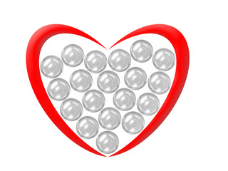 Symbol of the heart and condoms on a white background
