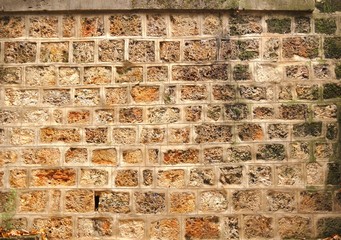 Closeup of sandstone wall masonry texture