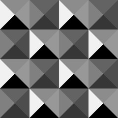Black & White pyramidal pattern. Triangles stylish background. Vector seamless patterns.