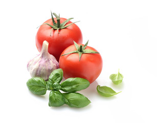 fresh vegetables and basil leaf isolated on white background