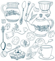 Tea time illustration with flowers - 113342420