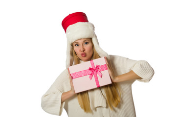 Woman with giftboxes isolated on white