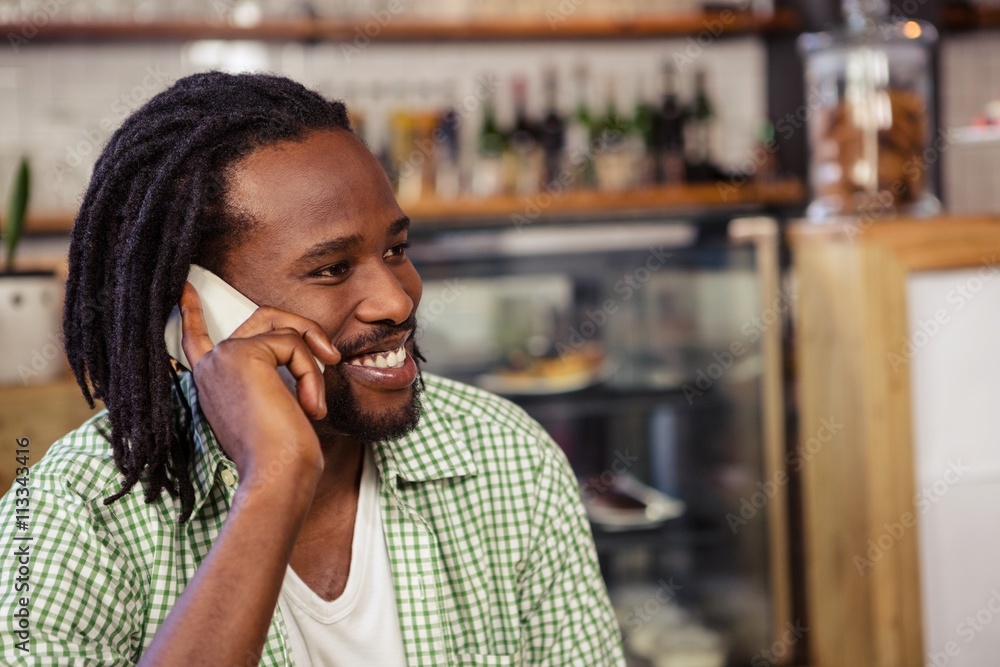 Poster man making a phone call
