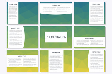 Set of modern business presentation templates in A4 size. Abstract geometrical triangle. Vector design illustration