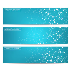 Modern science banners. Molecule structure of DNA and neurons