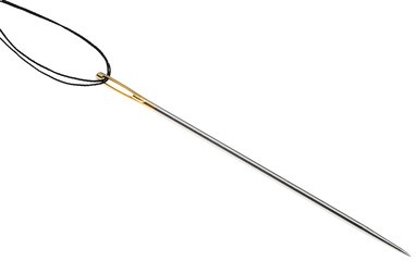 needle with thread threaded through needle's eye