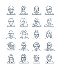 Modern thin line icons set of people avatars