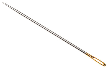 steel sewing needle with golden needle's eye - obrazy, fototapety, plakaty