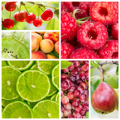 Collage of fruit and berries