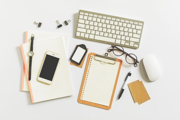 Flat lay photography with essentials business woman, Workspace d
