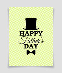 Happy Father's Day vector greeting card with top hat and bow tie on triangle background.