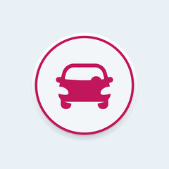 car icon, parking vector sign, auto front view, vehicle, automobile, transport icon on round shape, vector illustration