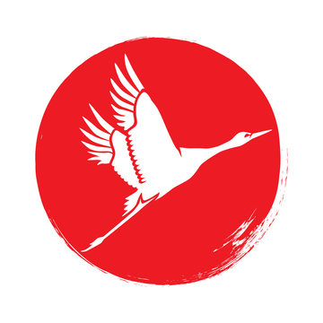 recommend clip art: Japanese crane silhouette against red sun. Vector illustration.