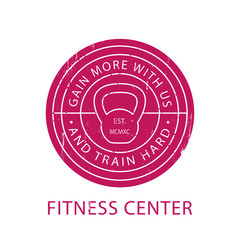 Fitness Center round logo, t-shirt print isolated on white, vector illustration