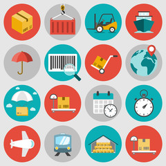 Logistic flat icons set