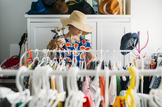 Woman looking at clothing in a boutique