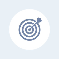 target with arrow icon isolated on white, goal achievement business concept with arrow hitting the center of a target, vector illustration