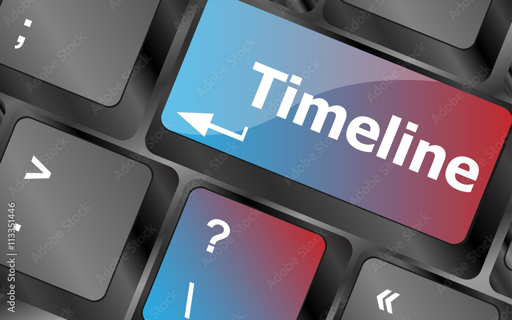 Poster timeline concept - word on keyboard keys . keyboard keys. vector illustration