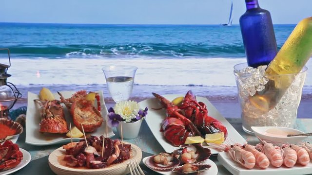 Seafood Restaurant bottomed rocking waves on the beach