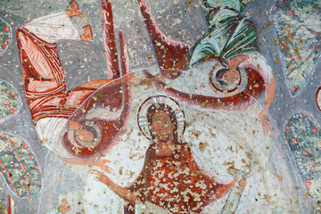 Ancient fresco in Cavusin Church in Cappadocia, Turkey