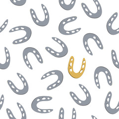 lucky background with horseshoes for good luck / vector illustration seamless pattern with silver horseshoes and one gold on white background 