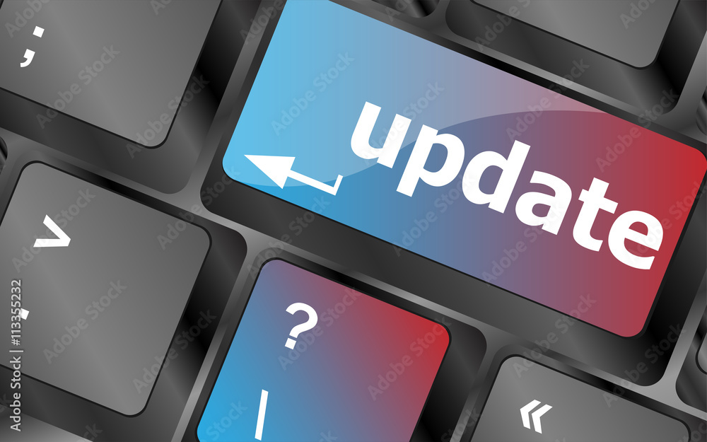 Poster computer keyboard keys with update word . keyboard keys. vector illustration