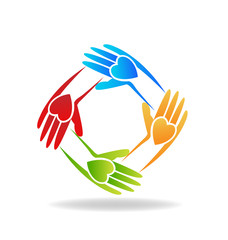 Love hands teamwork people logo