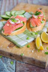 Sandwich with cereals bread and salmon