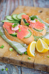 Sandwich with cereals bread and salmon