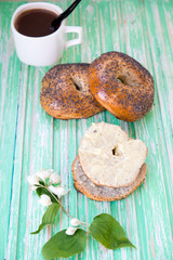 Homemade bagels with poppy and butter
