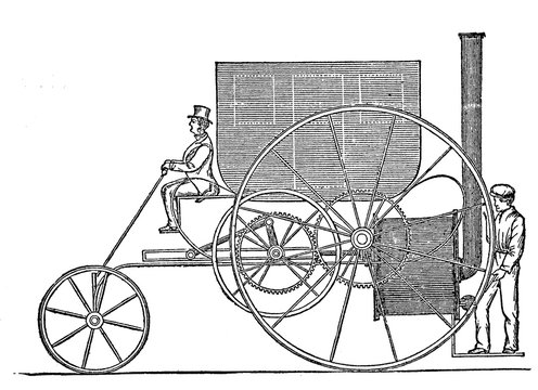 19th century illustration: Trevithick locomotive invented in 1803
