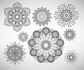 Line art complex flower illustrations