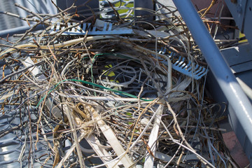 The nest of twigs and wire