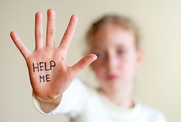 Child need help. Violence concept.