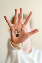 Child need help. Violence concept.