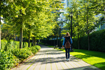Girl in a park in a city