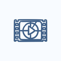 Film strip with play button sketch icon.