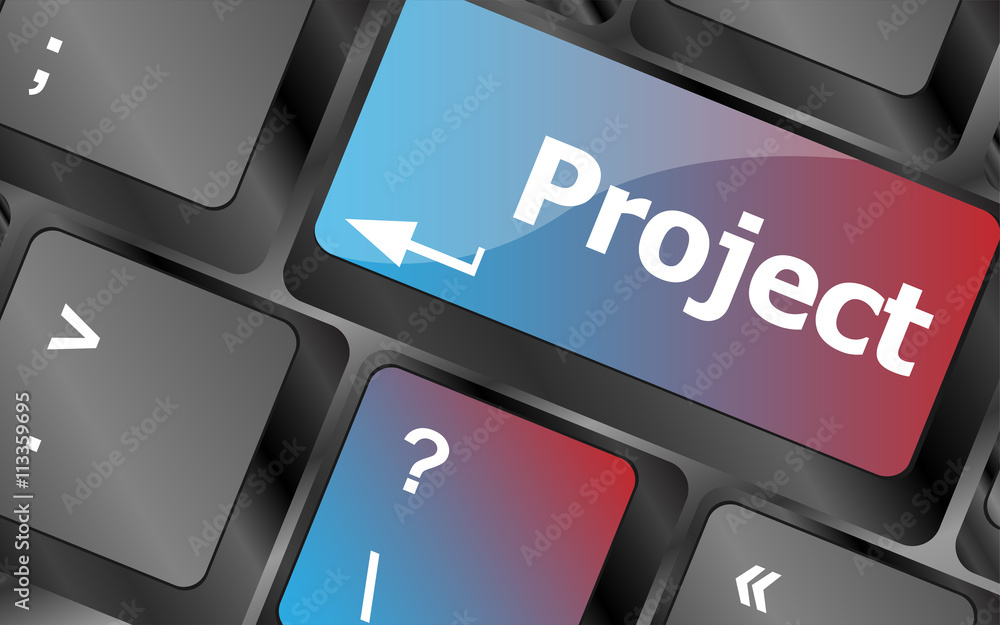 Poster future time concept with project key on computer keyboard . keyboard keys. vector illustration