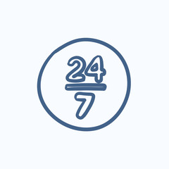 Open 24 hours and 7 days in wheek sketch icon.