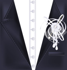 black suit and white pin