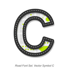 Road font sign, Symbol C, Object on a white background