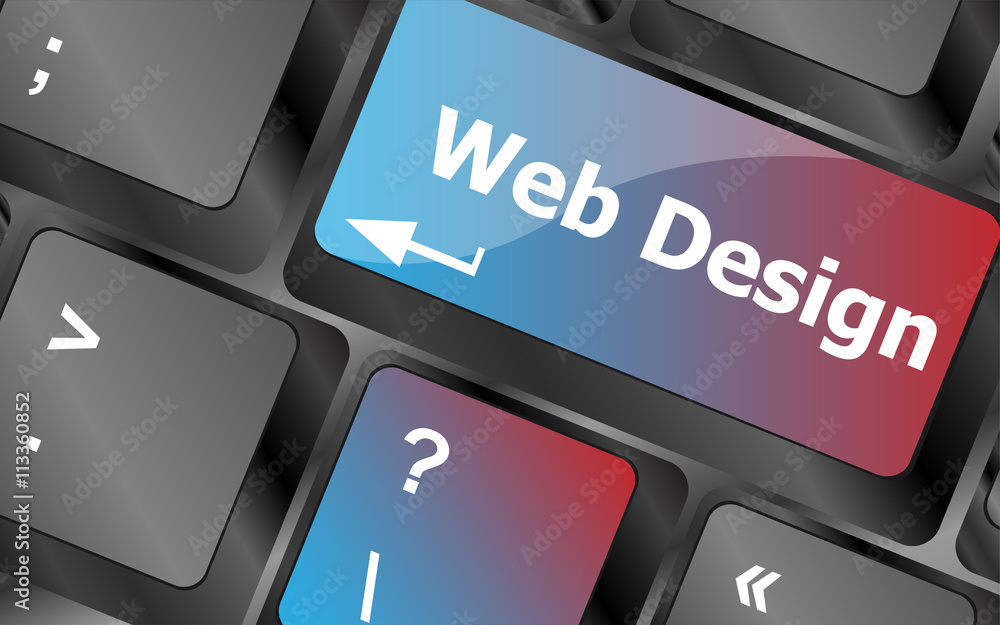 Poster web design text on a button keyboard key . keyboard keys. vector illustration