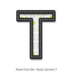 Road font sign, Symbol T, Object on a white background