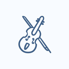 Violin with bow sketch icon.