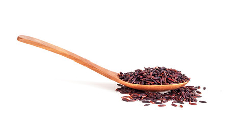 rice berry in wooden spoon isolated on white background