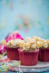 popcorn cupcakes with copy space background
