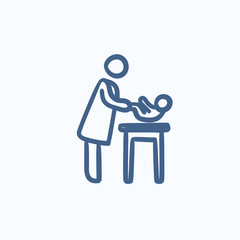 Mother taking care of baby sketch icon.