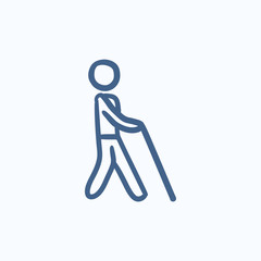 Blind man with stick sketch icon.