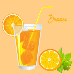 вкусный апельсиновый цитрусовый напиток сок с кубиками льда